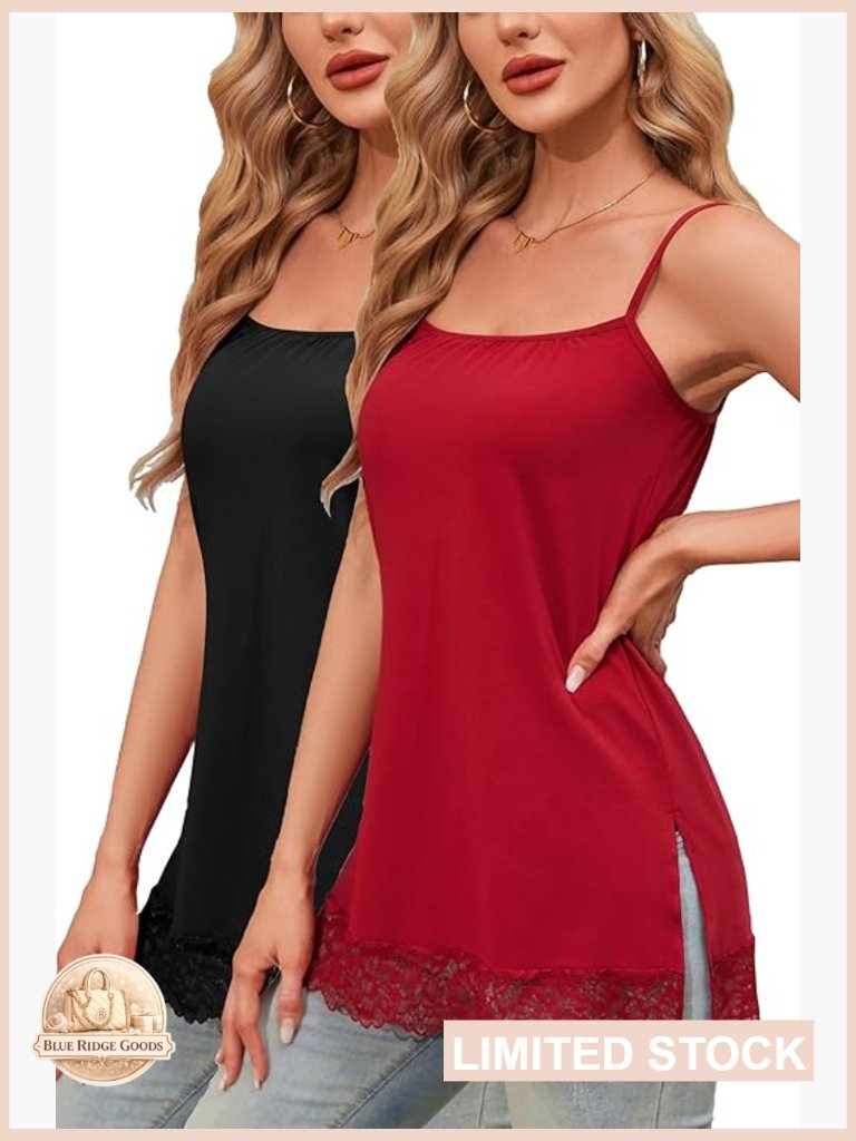 Pima Cotton Lace Cami Tanks Adjustable Straps Extender Layering 2 Pack